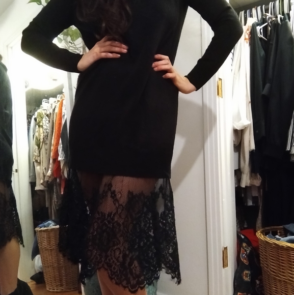 Forever 21 Dresses & Skirts - Black sweater dress with black lace on bottom